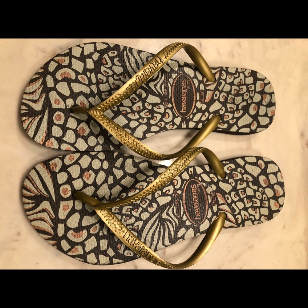 Havianas gold and brown flip flops